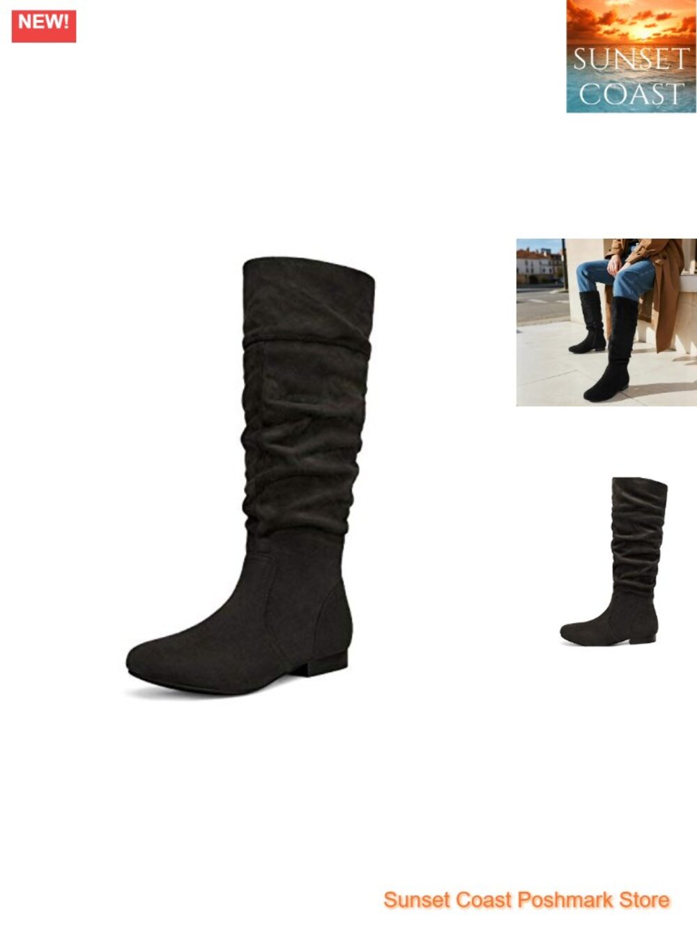 Women's Knee High Slouchy Boots Faux Suede Faux Fur Lined Ruched Winter
